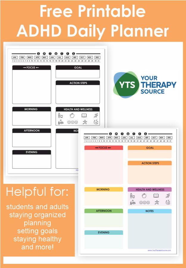 Printable Adhd Daily Planner Template Free Your Therapy Source 1759